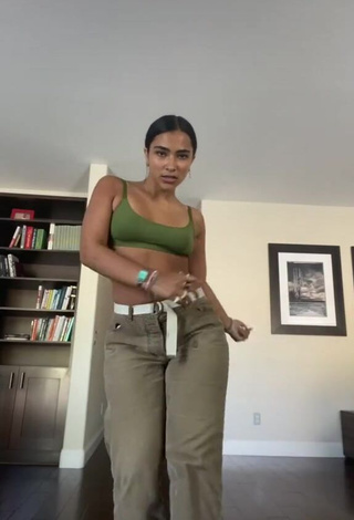 Cute Sienna Mae Gomez in Green Bra