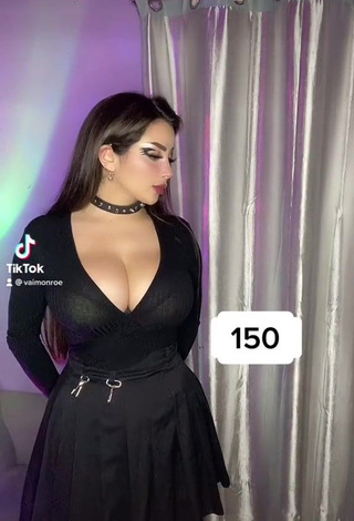 1. Cute Vai Monroe Shows Cleavage in Black Dress