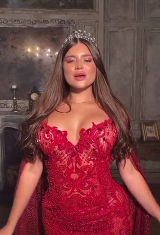 1. Hot Valeriya Bearwolf Shows Cleavage in Red Dress