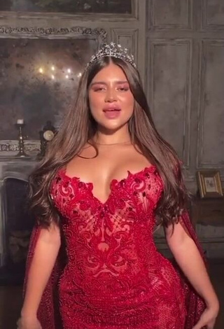 Hot Valeriya Bearwolf Shows Cleavage in Red Dress