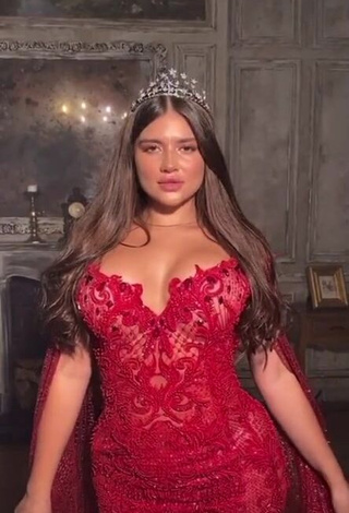 3. Hot Valeriya Bearwolf Shows Cleavage in Red Dress