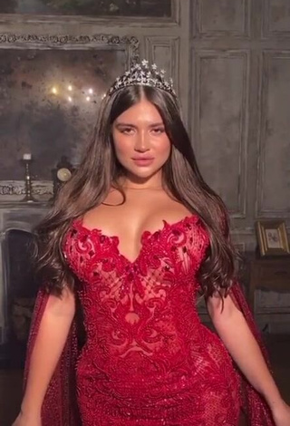 4. Hot Valeriya Bearwolf Shows Cleavage in Red Dress