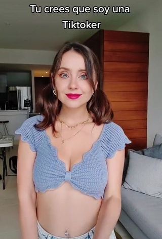 Cute Ale Ivanova Shows Cleavage in Blue Crop Top