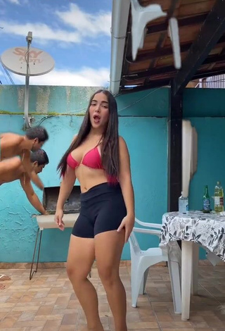 Sweetie Aline Borges in Pink Bikini Top and Bouncing Boobs