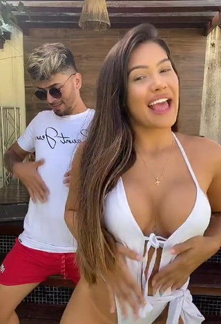 3. Desirable Ayarla Souza Shows Cleavage in White Swimsuit