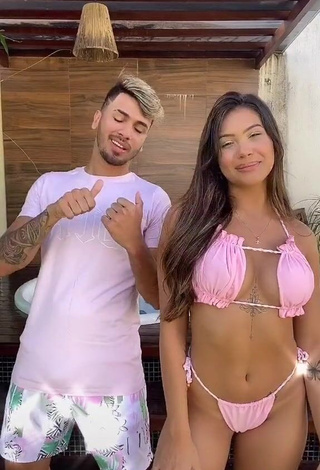 Lovely Ayarla Souza Shows Cleavage in Pink Bikini