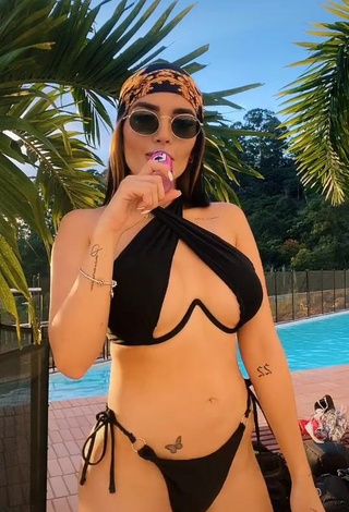 Cute Dania Méndez in Black Bikini at the Pool (Underboob)