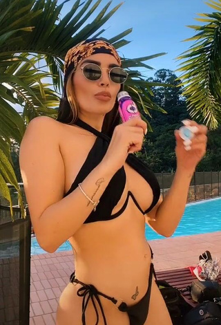 3. Cute Dania Méndez in Black Bikini at the Pool (Underboob)